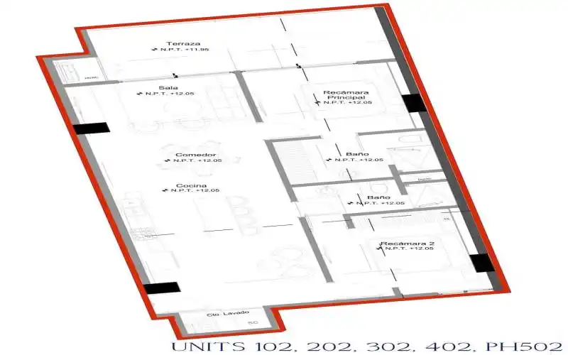 Arq Plan - UNITS 102, 202, 302, 402, PH5