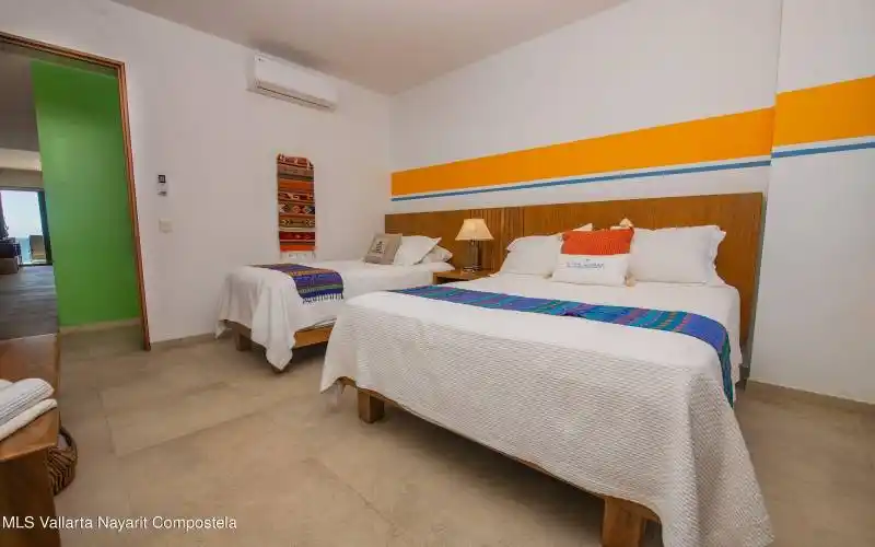 orange and blue bedroom