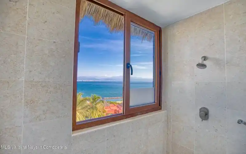 second bedroom shower with with a view